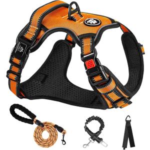 NESTROAD No Pull Dog Harness,Adjustable Oxford Dog Vest Harness with Leash,Reflective No-Choke Pet Harness with Easy Control Soft Handle for Small Medium Dogs(Medium,Orange) (Mneck 13-17" chest 17-25")