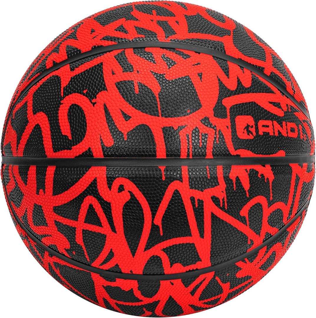 AND1 Fantom Graffiti Rubber Basketball - Streetball for Indoor and Outdoor Use, Deep Channel Construction and Durability (29.5 No Pump, Red)