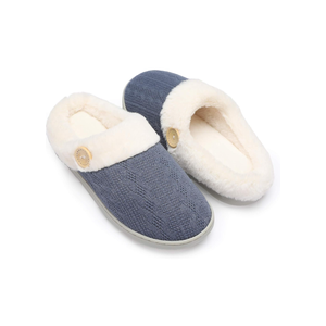 Chantomoo Womens Slipper Warm Comfy Memory Foam House Slippers Knitted Shoes Faux Fur Lined Anti-Skid Rubber Sole Bedroom Cozy Indoor Outdoor Slippers Light Blue Size 9-10