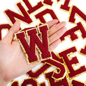 Waydress 26 Pcs Preppy Chenille Letter Iron on Letters Patches 2.8 Inch Self Adhesive, Sew on Chenille A-Z Alphabet Letter Patches for Clothing DIY Supplies (Retro Red Style)