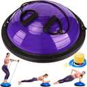 Half Balance Ball Trainer, Half Yoga Exercise Ball with Resistance Bands and Foot Pump, Balance Trainer for Stability Training, Strength Exercise Fitness, Home Gym Workout Equipment (Purple)