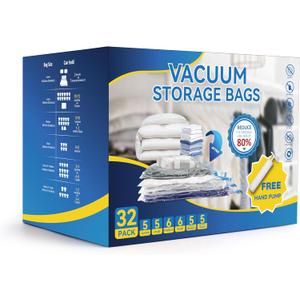 Simple Deluxe 32 Pack Vacuum Storage Bags (5 Jumbo/5 Large/6 Medium/6 Small/5 Roll M/5 Roll S) Space Saver Bags, Vacuum Seal Bags with Hand Pump for Comforters, Blankets, Bedding, Pillows and Clothes