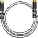6ft Metal Garden Hose, Short Metal Hose with Female to Male Fitting, Water Lead-in Hose Extension, Stainless Steel Hose Extension Adapter for Hose Reel/RV, Durable, Flexible, Lightweight