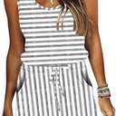 ETCYY NEW Womens Summer Striped Dresses Casual Sleeveless T Shirt Dress Drawstring Waist Sundress with Pockets, S