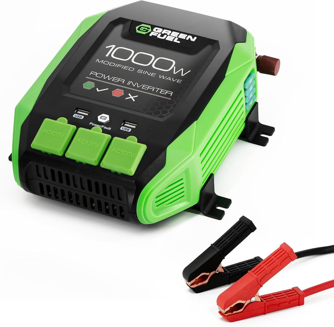 1000W Power Inverter 2000W Peak w/DC 12V to 3X 120V AC, 2X 2.4Amp USB, Mounting Brackets and Clamps Included