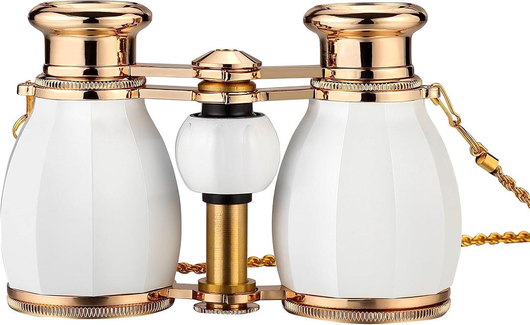 ESSLNB Opera Glasses Binoculars for Women Adults 4X30mm Theater Glasses Compact Binoculars for Theater and Concerts Antique with Case Removable Chain White