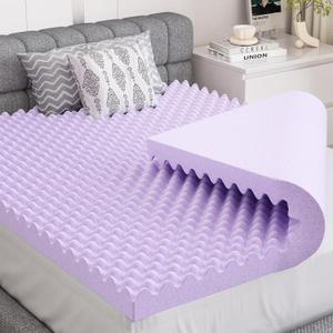 BlissTrends 3 Inch Memory Foam Mattress Topper Queen Size, Extra Thick Plush Mattress Pad, Gel Infusion, CertiPUR-US Certified Mattress Topper for College, Dorm, Bedroom - Purple