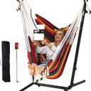 ZEYU Hammock Chair with Stand Double Hammock Chair Bohemian Style with Tassel Mobile Phone Support Manual Adjustable Swing Indoor and Outdoor Garden Porch with Floor mat Reclining Capacity 400 pounds