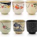 6 Pieces Japanese Tea Cups, 6 Oz Ceramic Coffee Cup with Good Heat Retention, No Handle Teacup Matcha Mug for Latte, Juice, Gift, Dishwasher Safe
