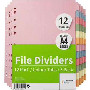 12 Tab Dividers for 3 Ring Binder - Colorful 12 Tab Binder Dividers for Easy Organization - Durable 12 Dividers for Binders (5 Pack)