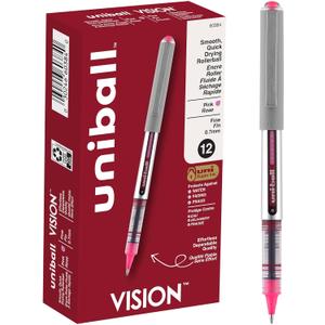 uniball Vision Designer Rollerball Pens, Fine Point (0.7mm), Pink, 12 Pack