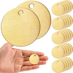 Zhengmy 50 Pcs Round Brass Tags, 1-1/4 Inch Diameter, Gold Blank Metal Stamping Key Brass Tags with Hole Engraving for Pets, Dogs, Plants, Doors