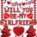 Will You Be My Girlfriend - 550 Pcs Red Letter Foil Balloons I Love You Banner Garland Streamer Rose Petals Valentine's Day Decorations For Romantic Confessions Anniversaries Proposal Engagements