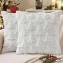 MIULEE Christmas Throw Pillow Covers Pure White Christmas Decorations Set of 2 Xmas Tree 16x16 Pillow Covers Soft Plush Faux Wool Pillowcases Holiday Festivals Winter Home Decor Sofa Couch Bed Porch, 16" x 16" (Pack of 2), Pure White, 2