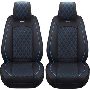 Aierxuan Front Car Seat Covers Custom Fit 2009-2025 Ford F150, 2017-2025 F250 F350 F450 Super Duty Crew Cab Regular Cab Super Cab, Automotive Vehicle Cushion with Waterproof Leather (Black and Blue)