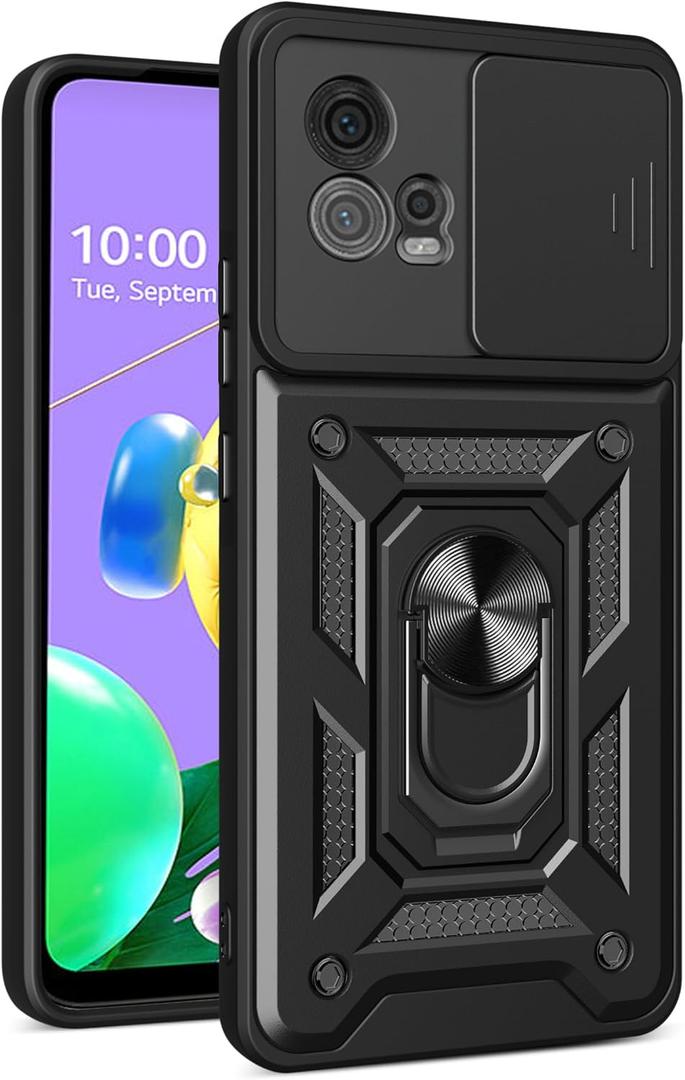 Compatible with Motorola Moto G72 4G Bracket Shell,with Slide Camera Lens Cover Compatible with Motorola Moto G72 2022 XT2255-1 XT2255-2 XT2255-3 Case Black