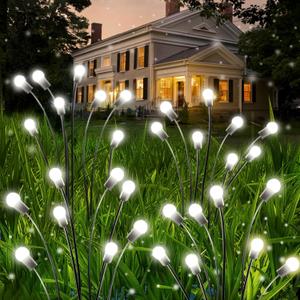 OZS 4 Pack Total 32 LED Solar Garden Lights Fairy Outdoor - Solar Firefly Lights Outdoor, Sway by Wind, Waterproof for Garden Patio Pathway Fairy Decoration (Cool White)
