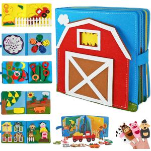 Cobelae Busy Book for Toddlers 1-3, Montessori Toys Busy Board for 1 Year Old,Farm Felt Quiet Activity Book for Toddlers, Airplane Travel Toys Gift for Boys Girls 1+ Year Old