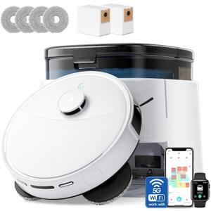 Lefant Robot Vacuum and Mop, 12000Pa Suction,Multifunctional Dock with Hot Water Self-Cleaning&Drying, Obstacle Avoidance,90-Day Self-Emptying, 5G WiFi Alexa/APP/iWatch Control,M3 White