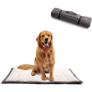 Outdoor Dog Bed, Portable Travel Mat, Rollup Pet Camping Gear, Crate Pad with Carry Handles for Large Dogs, Super Soft, Machine Washable, 42 * 28' Grey
