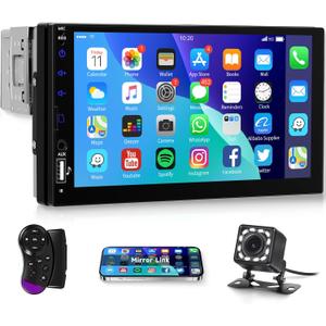 Single Din HD Touch Screen Car Stereo with Bluetooth,1 DIN 7 inch Car Radio Audio Receiver Surpport USB AUX SD Mirror Link Rear View Camera FM EQ SWC Steering Wheel Controller and Color Lights