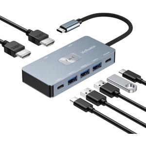 7-in-1 USB C Docking Station Dual Monitor, USB-C Hub with 2 HDMI Ports, 3 USB 3.0, 1 Type-C Data Port, 100W PD, Compatible with MacBook, Dell, HP, Lenovo, Surface