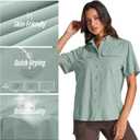 Womens Safari Hiking Sun Shirts Sun Protection Quick Dry Short Sleeve Button Shirts (Green, S)