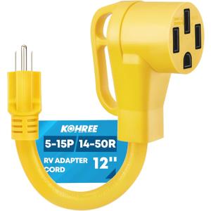 Kohree 50 amp to 110V Adapter RV Plug, 15 Amp Male to 50 Amp Female RV Power Adapter Cord 12", NEMA 5-15P to 14-50R RV Dogbone Electrical Adapter