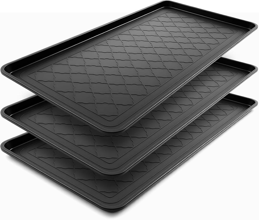 Geelin 3 Pack Extra Large Boot Tray 40"x20" Long Shoe Mats Boot Storage with Raised Edge Waterproof Plastic Wet Shoe Tray for Entryway Floor Indoor Outdoor Mudroom Multi Use(Black)