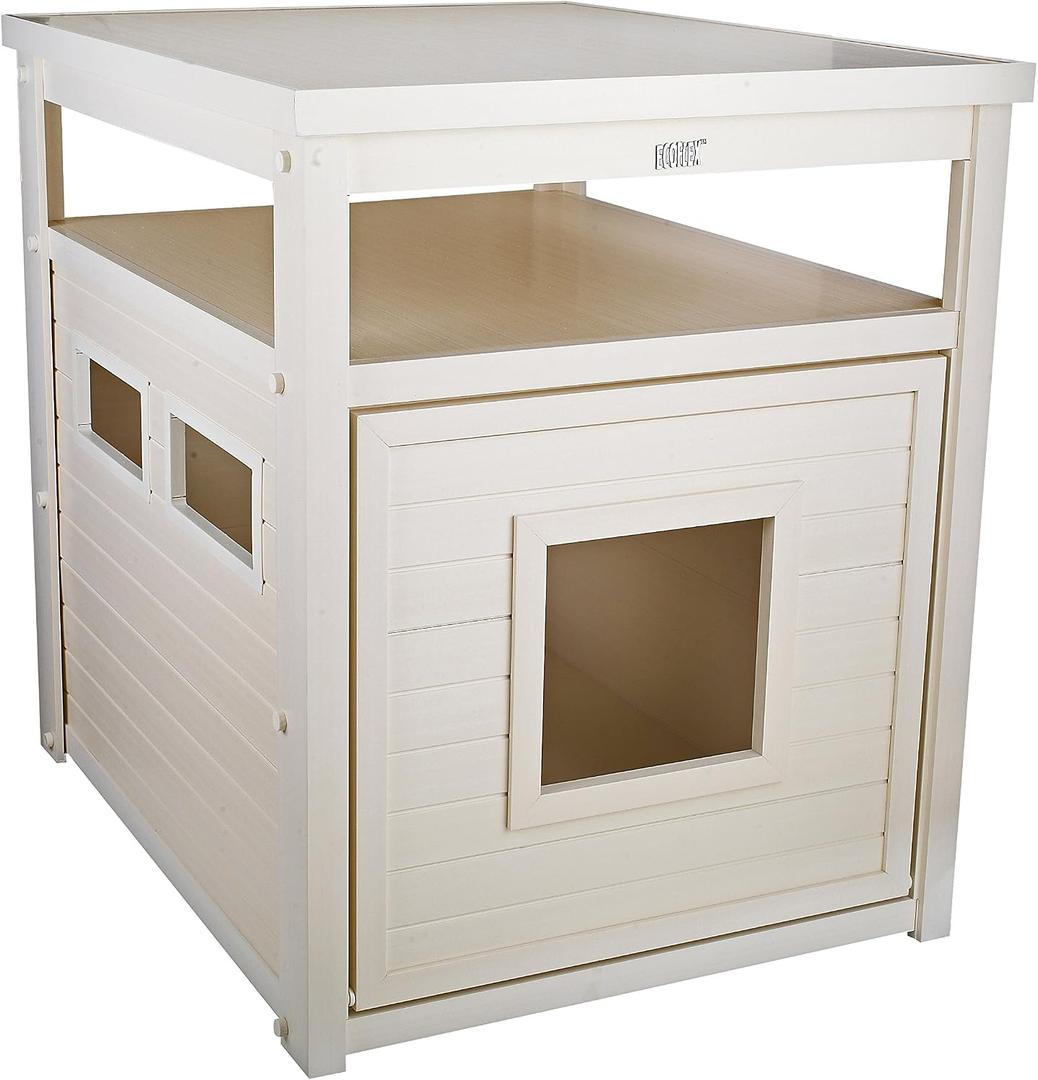 New Age Pet ECOFLEX Litter Loo, Moisture and Odor Resistant Enclosure & End Table, No‑Tools Assembly, Antique White, Jumbo 30"L x 24"W x 28.9"H