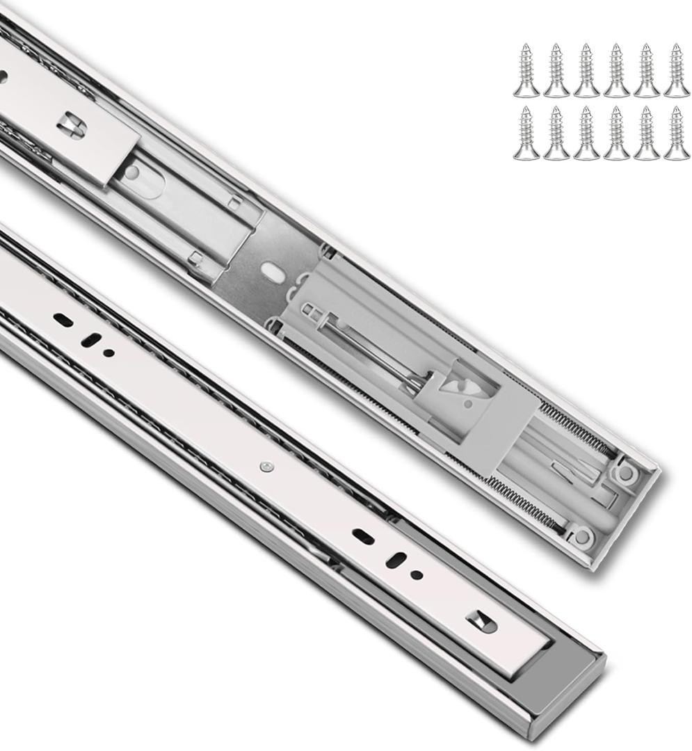 2 Pairs 20 Inch Soft Close Drawer Slides Heavy Duty Side Bottom Mount Rails, Ball Bearing Full Extension Dresser Kitchen Cabinet Drawer Slide, 100 Lbs Load Capacity