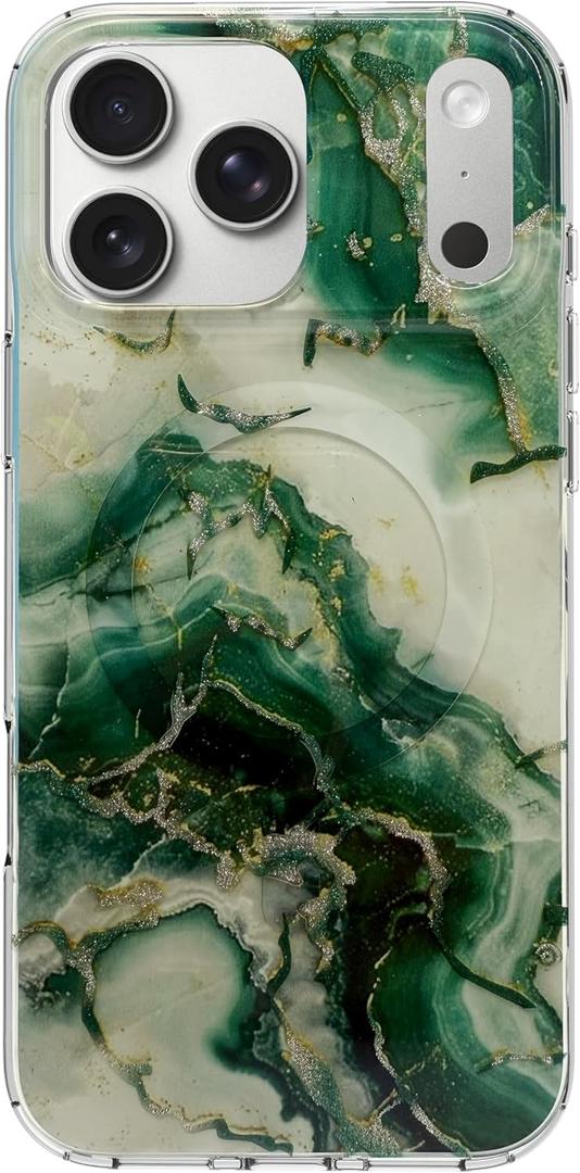 for iPhone 17 Pro Phone Case - Green Marble - Ultra-Slim, Shockproof, Camera Bumper, Glossy iPhone Case