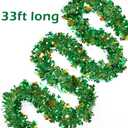 2 x 33 Ft Green St. Patrick's Day Tinsel Garland with Good Luck Green Golden Shamrock Clover for Party Decoration Supply