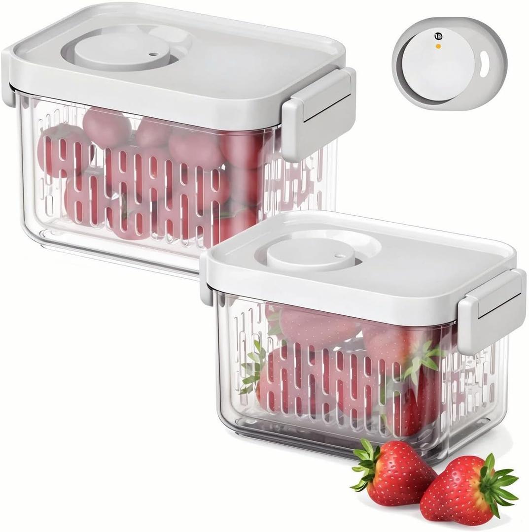 vacane Dishwasher Safe Berry Keeper, Produce Saver, Clear Fruit Containers, BPA-Free Lettuce Keeper, Keep Food Fresh, 3.8 Cup (S-2 Pack)