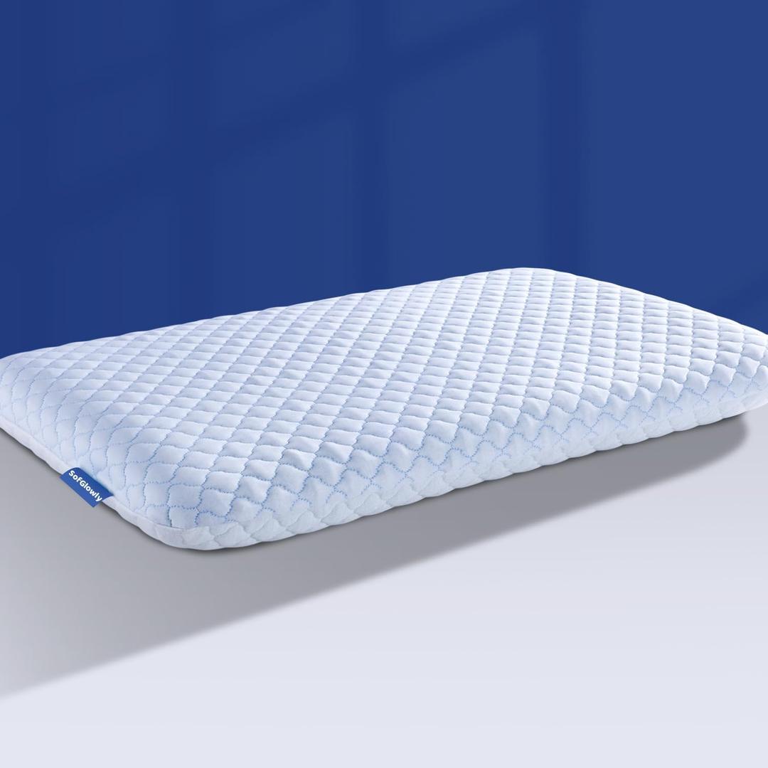 SofGlowly Ultra Thin Flat Pillows for Sleeping, Cooling Memory Foam Pillow 2.75 inch Height Ultra Thin Pillow,Slim Bed Pillows for Stomach Back Sleeper,Standard Size -16x25 Inch