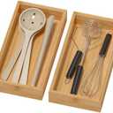 Bamboo Drawer Organizer - Silverware & Utensil Organizer, Stackable, 2 Pcs, Wooden Storage Box Tray (Bamboo, 12 X 6 X 2 Inch) (Yellow)