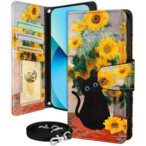 Buleens for Samsung Galaxy S23 Plus Wallet Case for Women - with Card Holder S23 Plus Flip Case Leather Crossbody Cute Aesthetic Galaxy S23+ Case with Strap Kickstand for Girls Girly, Cat Sunflower