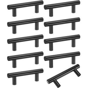 10-Pack Cabinet Pulls Knobs, 3.9" Modern Stainless Steel T Bar Knobs Double Hole Handles for Dresser Drawers/Office Decorative/Kitchen Bathroom Door [Black]