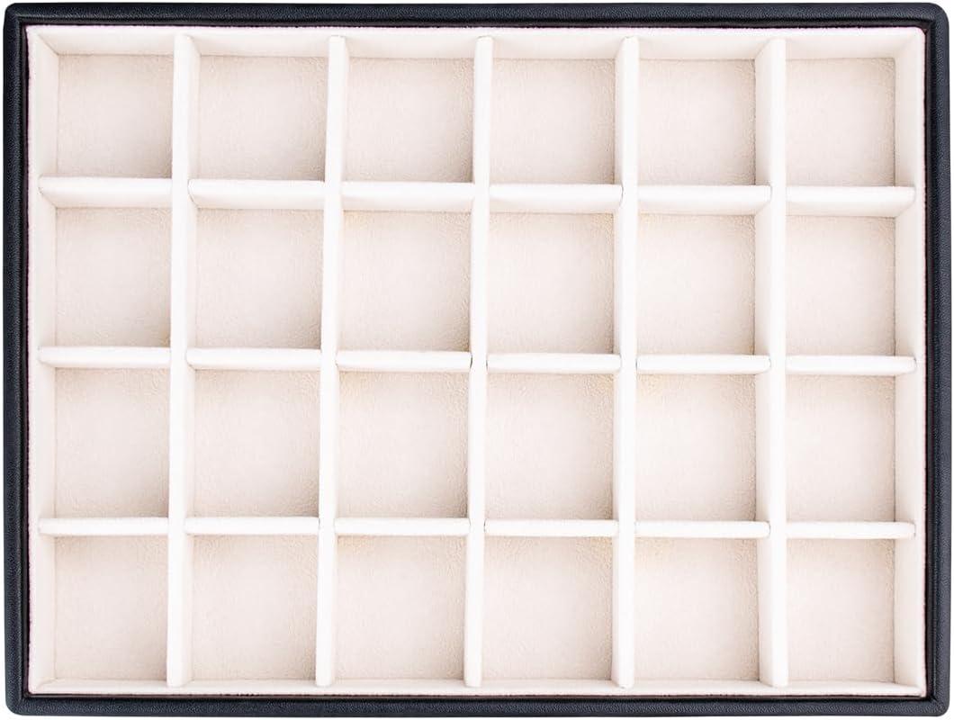 SANQIANWAN Leather Jewelry Organizer Trays Velvet Liner Storage Drawer Display Case Stackable Trays for Necklace,Rings and Earring (Black2)
