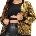 Agnes Orinda Plus Size Sequin Bomber Jackets for Women 2025 Sparkle Shiny Glitter Party Concert Outfits (4X, Gold)