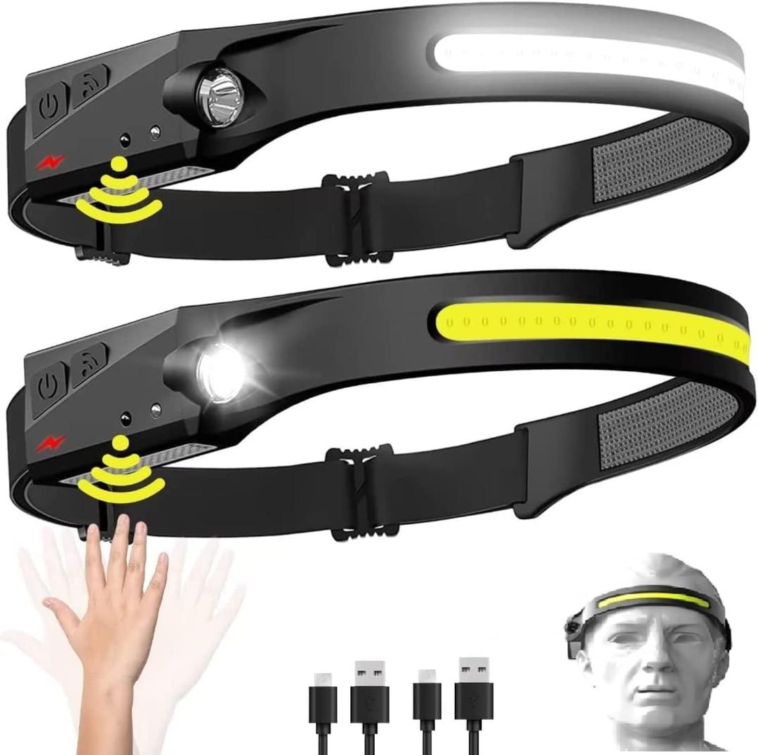 AlpsWolf LED Headlamp Rechargeable, 2 XPE LED and COB LED Head Lamp, Motion Sensor, 260 Wide Beam, IPX4 Waterproof, Rechargeable Headlight for Camping Accessories (2 Pack)