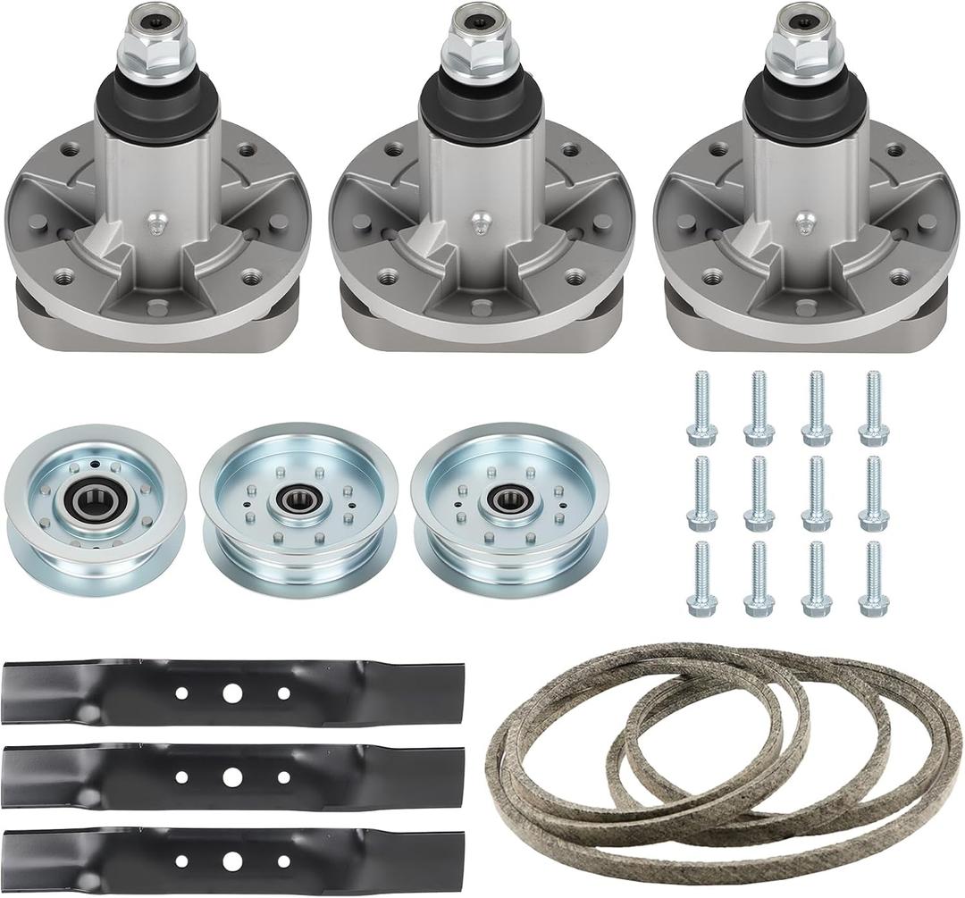 48" Deck GY20050 Spindle Rebuild Kit for John Deere L120(2002-2004) L130, Include 3 Spindles GY20785, 3 Blades GY20568, 1 Idler GY22082 GY20629, 2 Idlers GY22172 GY20067, 1 139" Belt GX20305 GY20571