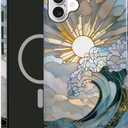 TnXee Case Compatible with iPhone 16 Plus,Compatible with MagSafe,Glossy Fall Prevention Hybrid 2Layer Hard Shell Cases for Girls Boys,Ocean Waves Sunrise