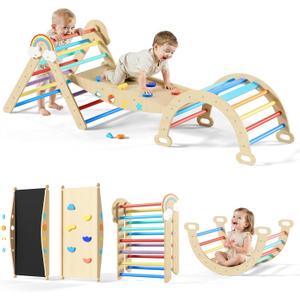 Duwenem Pikler Triangle Set, 10in1 Toddler Climbing Toys Indoor, Montessori Kids' Indoor Climbers & Play Structures with Arch & Ramp & Ladder, Indoor Baby Climber for Montessori Toys