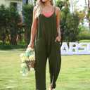 TARSE Women's Sleeveless Jumpsuits V Neck Harem Overalls Causal Adjustable Straps Stretchy Comfy Romper with Pockets 2025 (Green, XL)