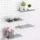 Beeveer 4 Pcs Pegboard Shelves Wall Organizer Brackets Pegboard Steel Tray Accessories Organizing Tools for Craft Garage Nursery Workbench Kitchen(10.04 x 4.33 Inch,Silver)
