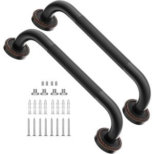 2 Pack 12 Inch Anti Slip Shower Grab Bar Oil Rubbed Black Bronze, ZUEXT Antique Brass Bathroom Grab Bar, Knurled Bath Balance Bar, Safety Handrail Support, Handicap Elderly Senior Assist Bath Handle