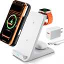 Wireless Charger for Thick Cases of 10MM/Otterbox/Heavy Duty, 3 in 1 Charging Dock for iPhone 17 16 15 14 Pro Max, Phone Stand Charging Station for Multiple Devices for Apple Watch/AirPods (White)