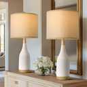PORTRES 27" Ceramic Table Lamps for Bedroom Living Room Vintage Lamp Set of 2 Bedside Nightstand Lamp Large Farmhouse Rustic Boho Retro Modern Table Lamp Light Home Office Desk Deco Gifts, White