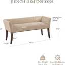 Madison Park Accent Bench, Upholstered with Nailhead Trim, & Padded Seat Entryway Bench Small, End of Bed Bench with Back, 49.5" W x 19.25" D x 23" H, Tan